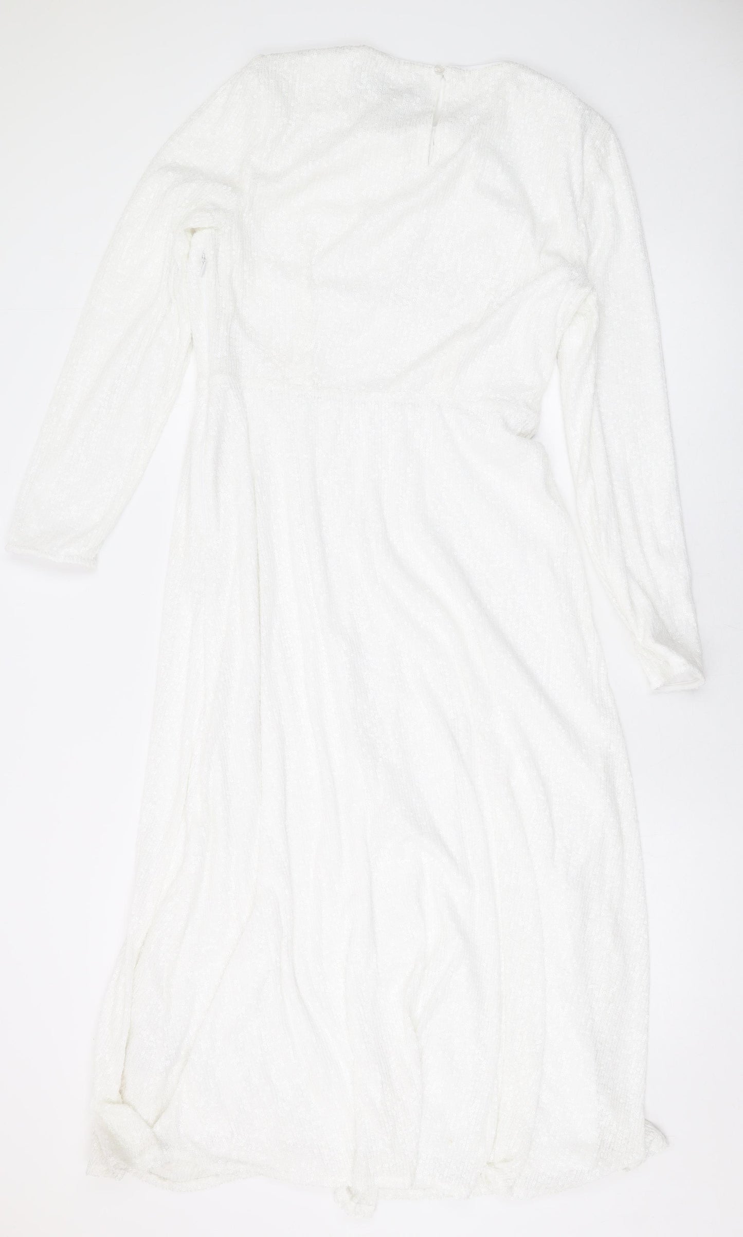 Marks and Spencer Womens White Polyester A-Line Size 12 Round Neck Zip - Sequins