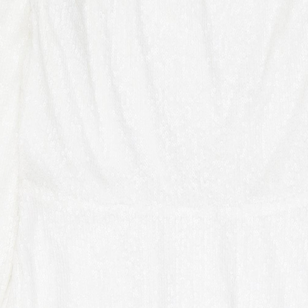 Marks and Spencer Womens White Polyester A-Line Size 12 Round Neck Zip - Sequins