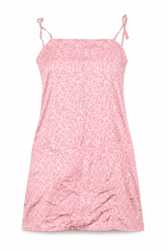 Front view of Cotton:On women’s pink animal print polyester mini, size XS, square neck zip