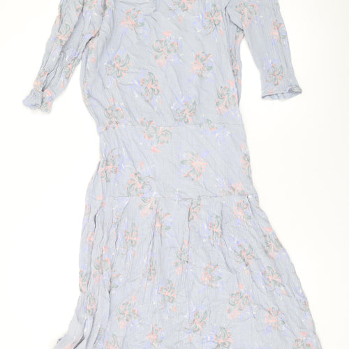 Something Special Womens Blue Floral Viscose A-Line Size 16 Round Neck Zip