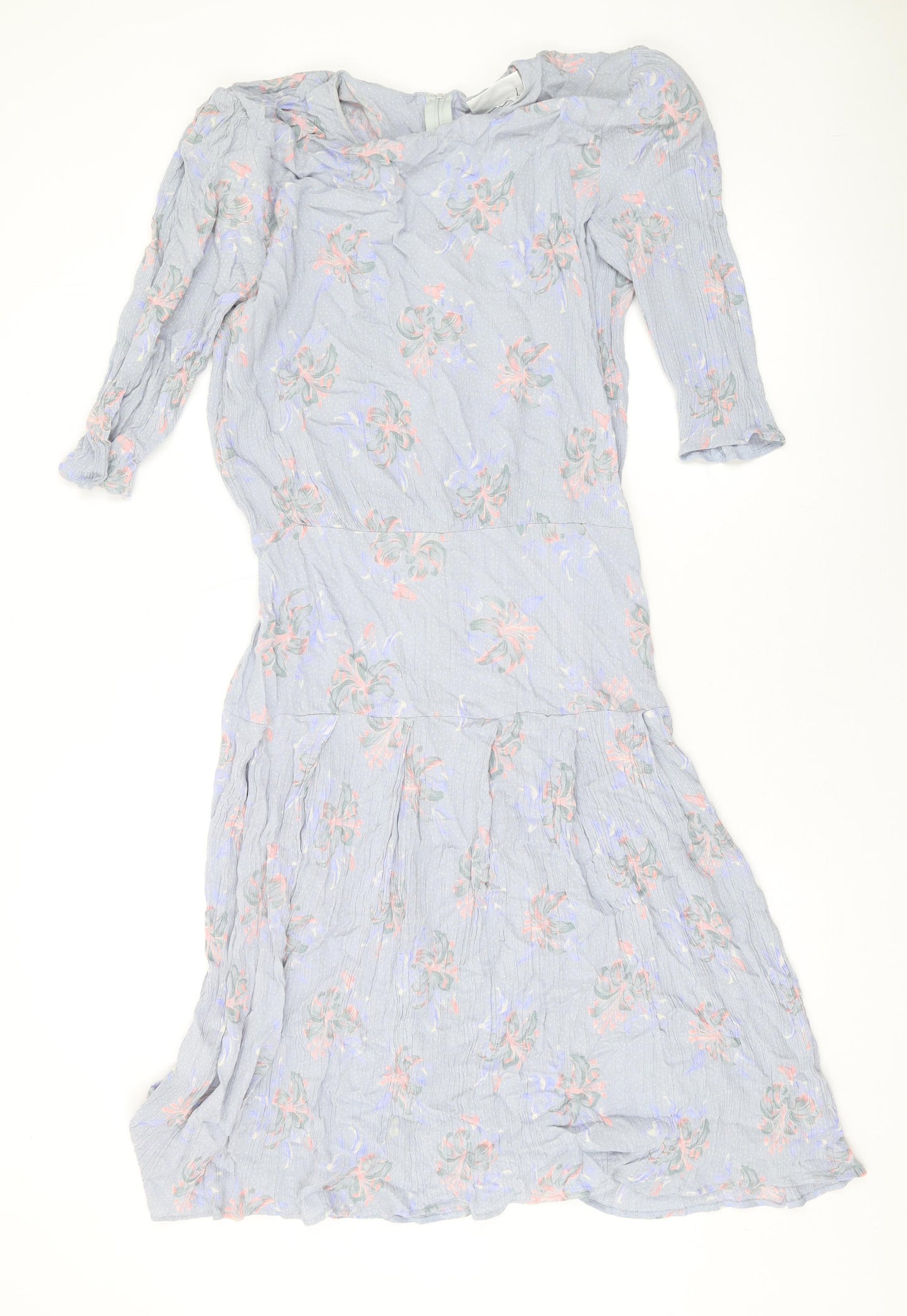 Something Special Womens Blue Floral Viscose A-Line Size 16 Round Neck Zip
