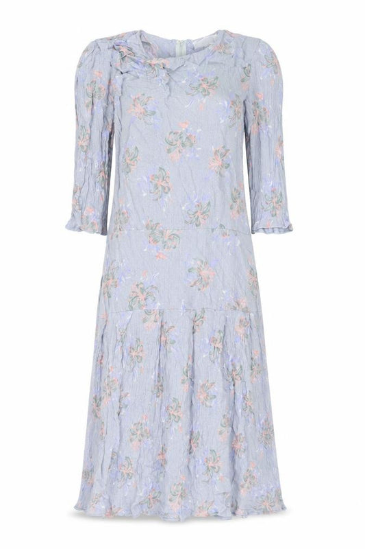 Front view of Something Special women’s blue floral viscose a-line, size UK 16, round neck zip