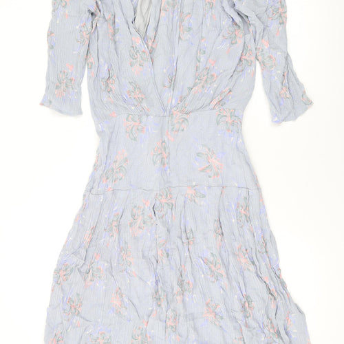 Something Special Womens Blue Floral Viscose A-Line Size 16 Round Neck Zip