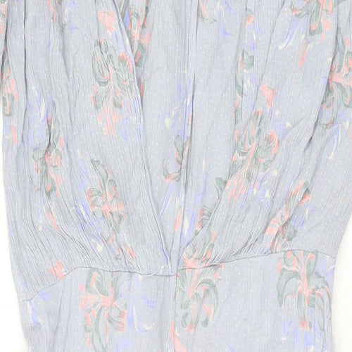 Something Special Womens Blue Floral Viscose A-Line Size 16 Round Neck Zip