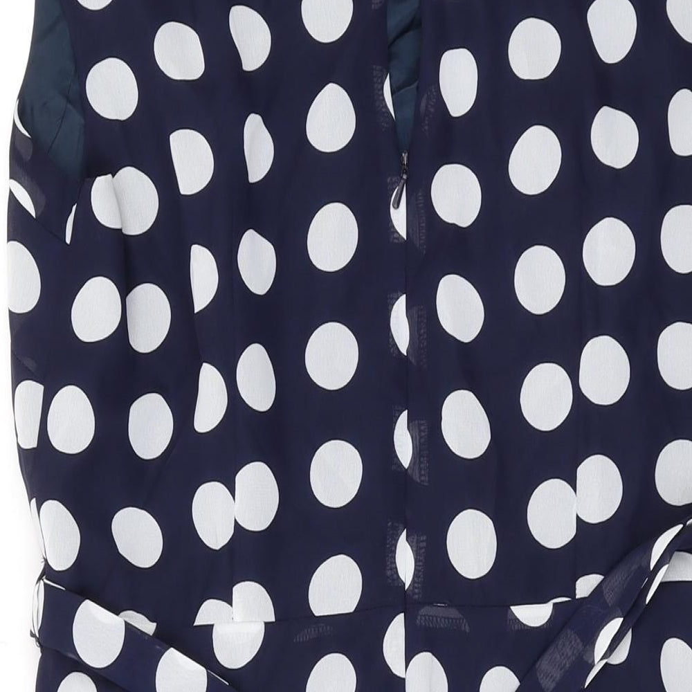 Wallis Womens Blue Polka Dot Polyester A-Line Size 14 Round Neck Zip