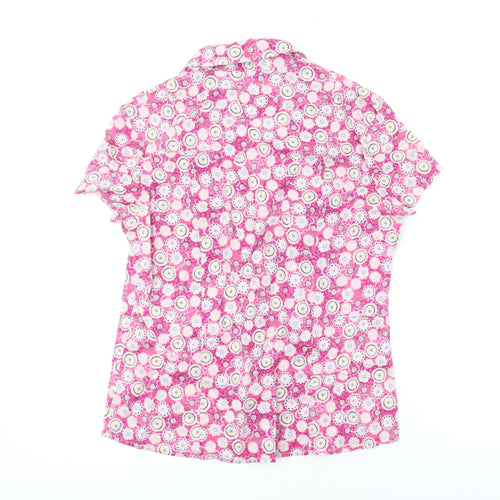 NEXT Womens Pink Floral Cotton Basic Button-Up Size 12 V-Neck