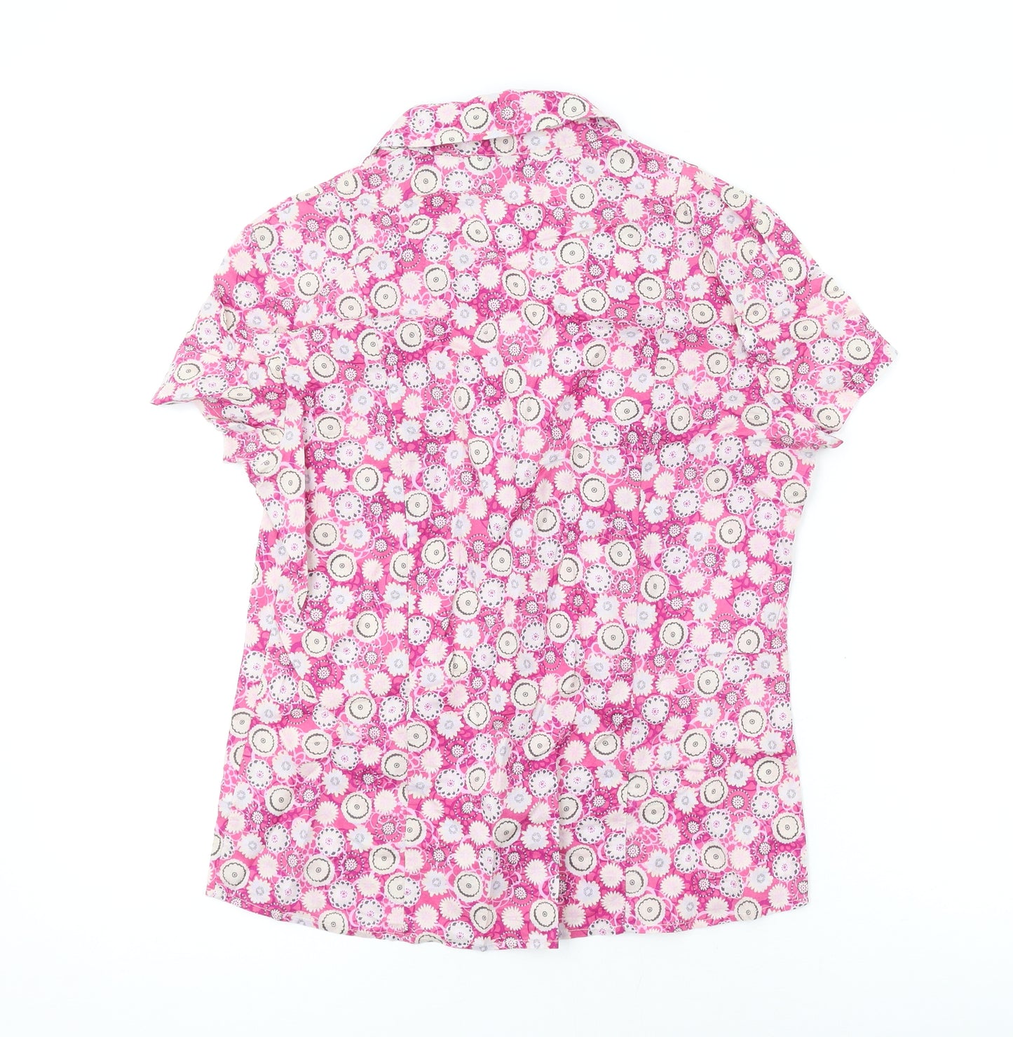 NEXT Womens Pink Floral Cotton Basic Button-Up Size 12 V-Neck