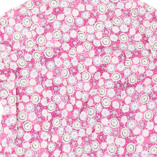 NEXT Womens Pink Floral Cotton Basic Button-Up Size 12 V-Neck