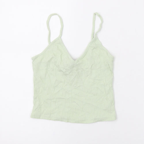 Topshop Womens Green Cotton Camisole Tank Size 8 V-Neck