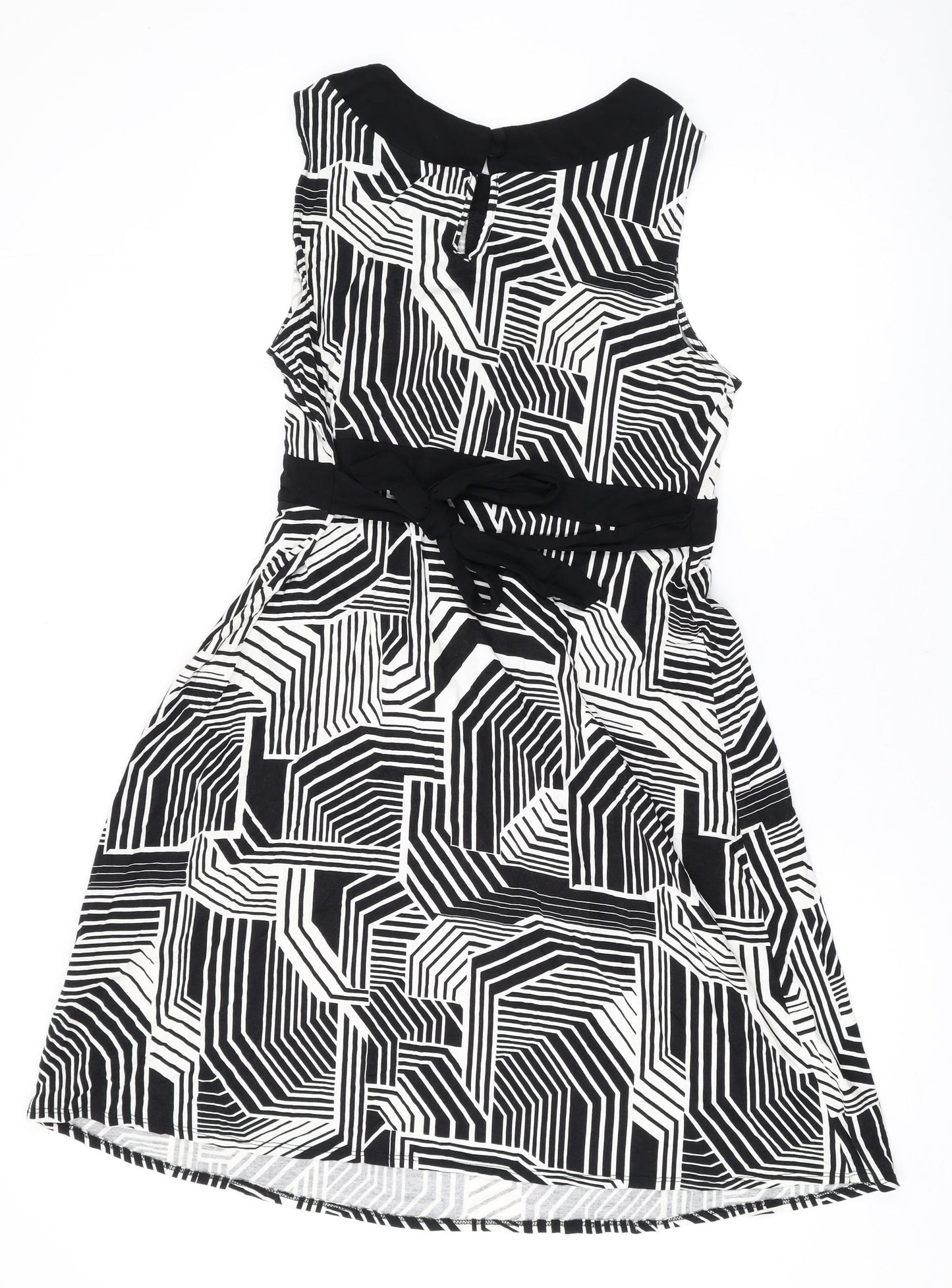 BHS Womens Black Geometric Viscose A-Line Size 18 Boat Neck Button