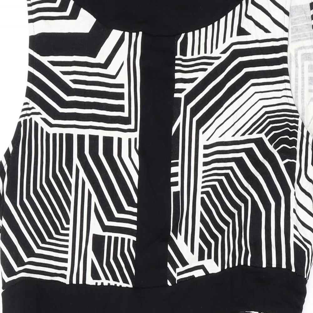 BHS Womens Black Geometric Viscose A-Line Size 18 Boat Neck Button