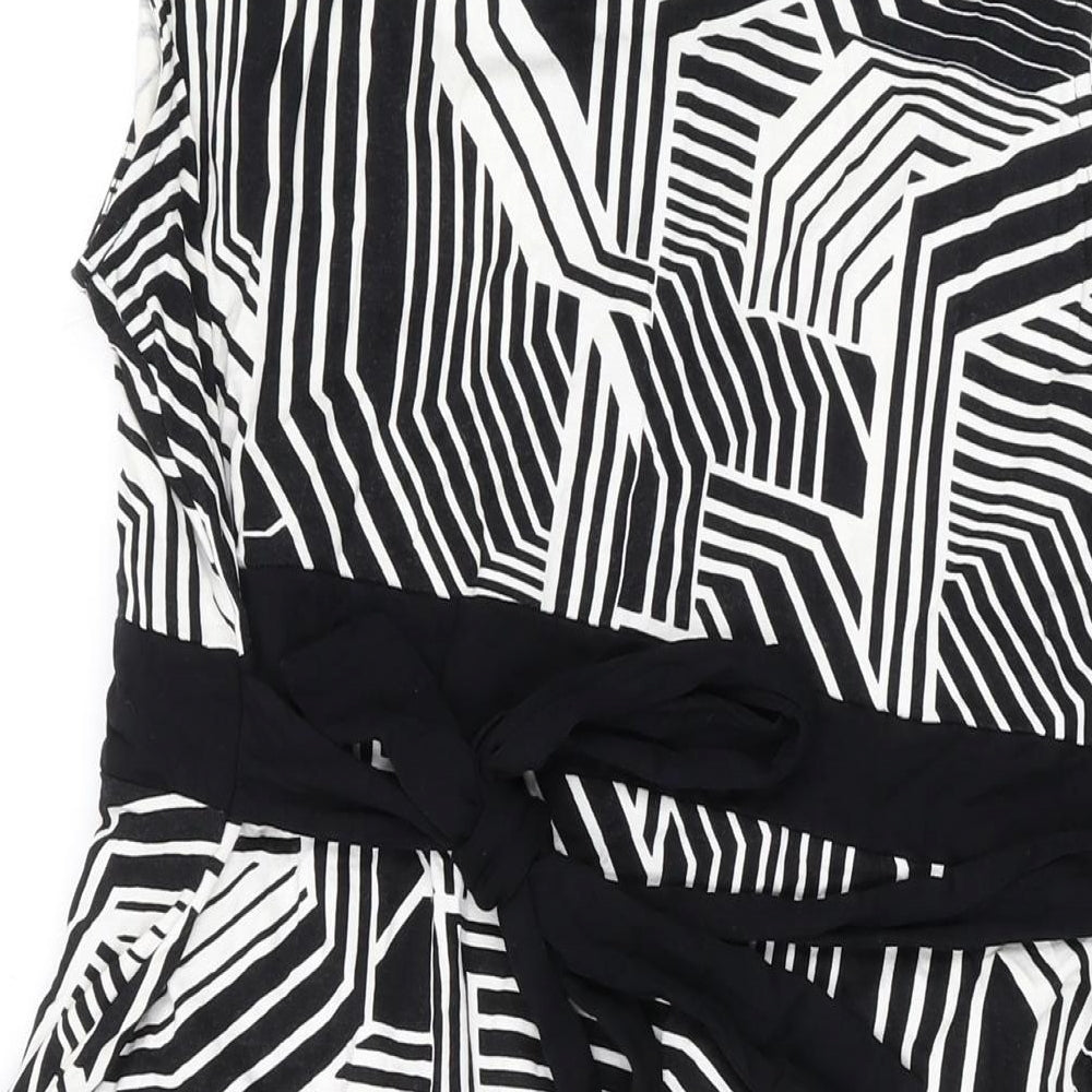 BHS Womens Black Geometric Viscose A-Line Size 18 Boat Neck Button