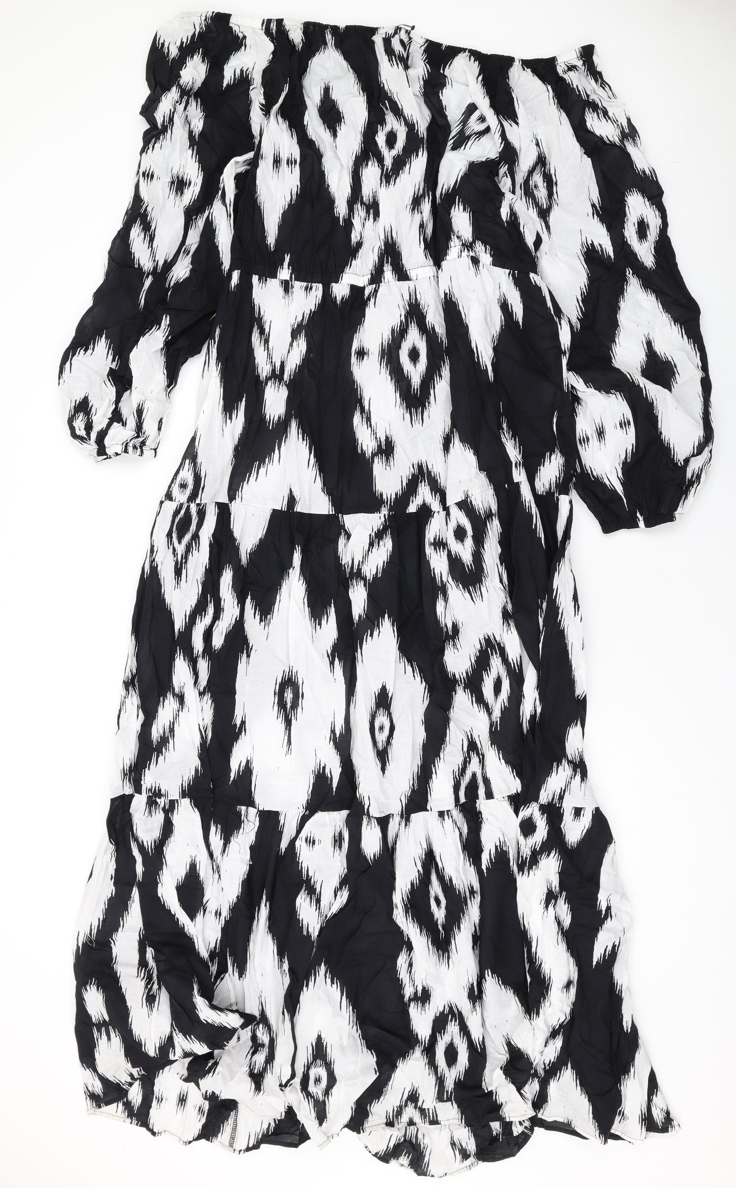 Marks and Spencer Womens Black Geometric Cotton Maxi Size 22 Off the Shoulder Pullover