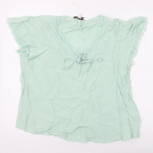 Marks and Spencer Womens Green Viscose Basic Blouse Size 16 V-Neck