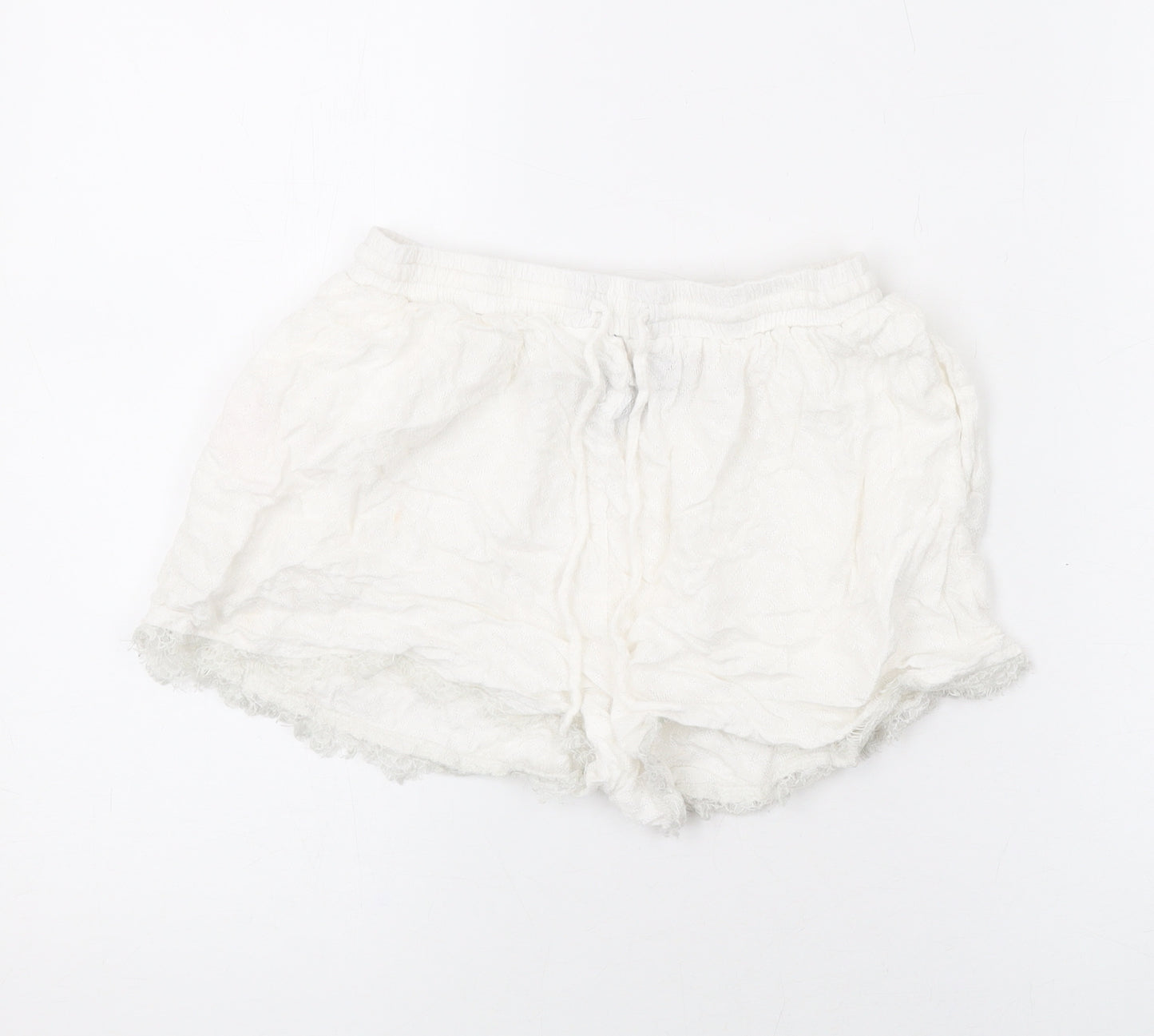 New Look Womens White Polyester Basic Shorts Size 8 Regular Drawstring