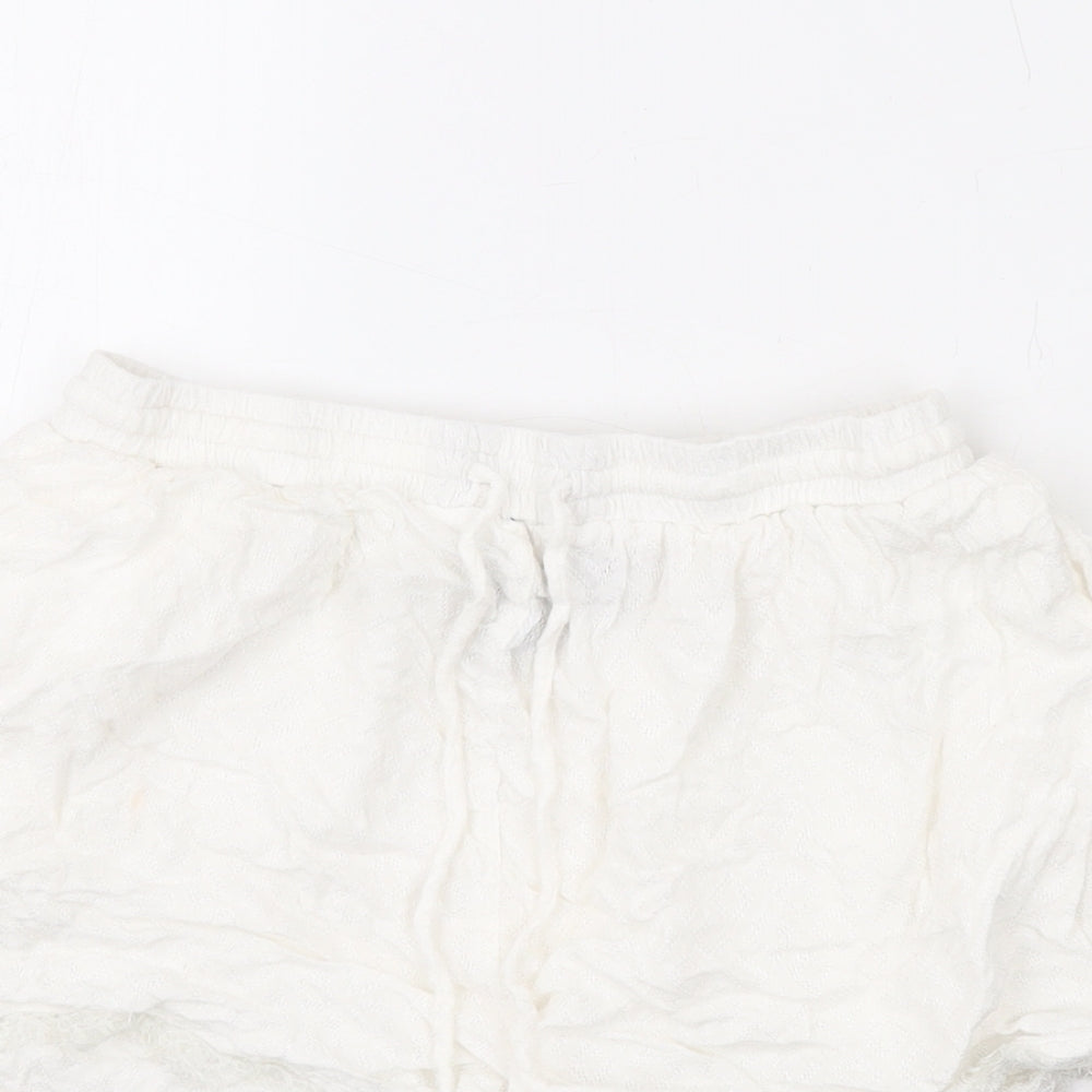 New Look Womens White Polyester Basic Shorts Size 8 Regular Drawstring