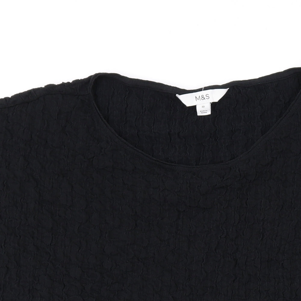 Marks and Spencer Womens Black Polyester Basic T-Shirt Size 22 Scoop Neck