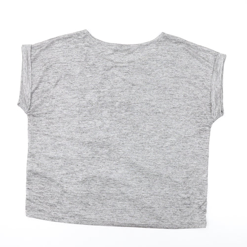 Oasis Womens Grey Polyester Basic T-Shirt Size L Round Neck - Sequins