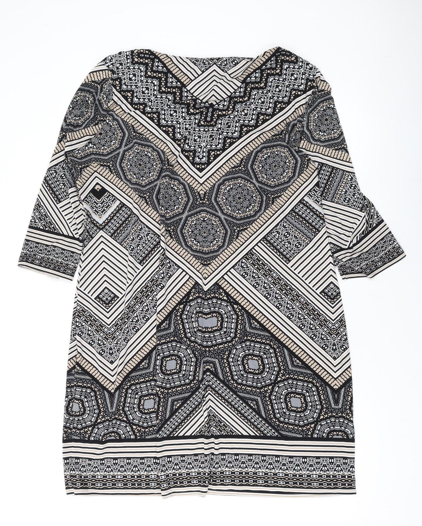 Wallis Womens Black Geometric Polyester A-Line Size 16 Boat Neck Pullover