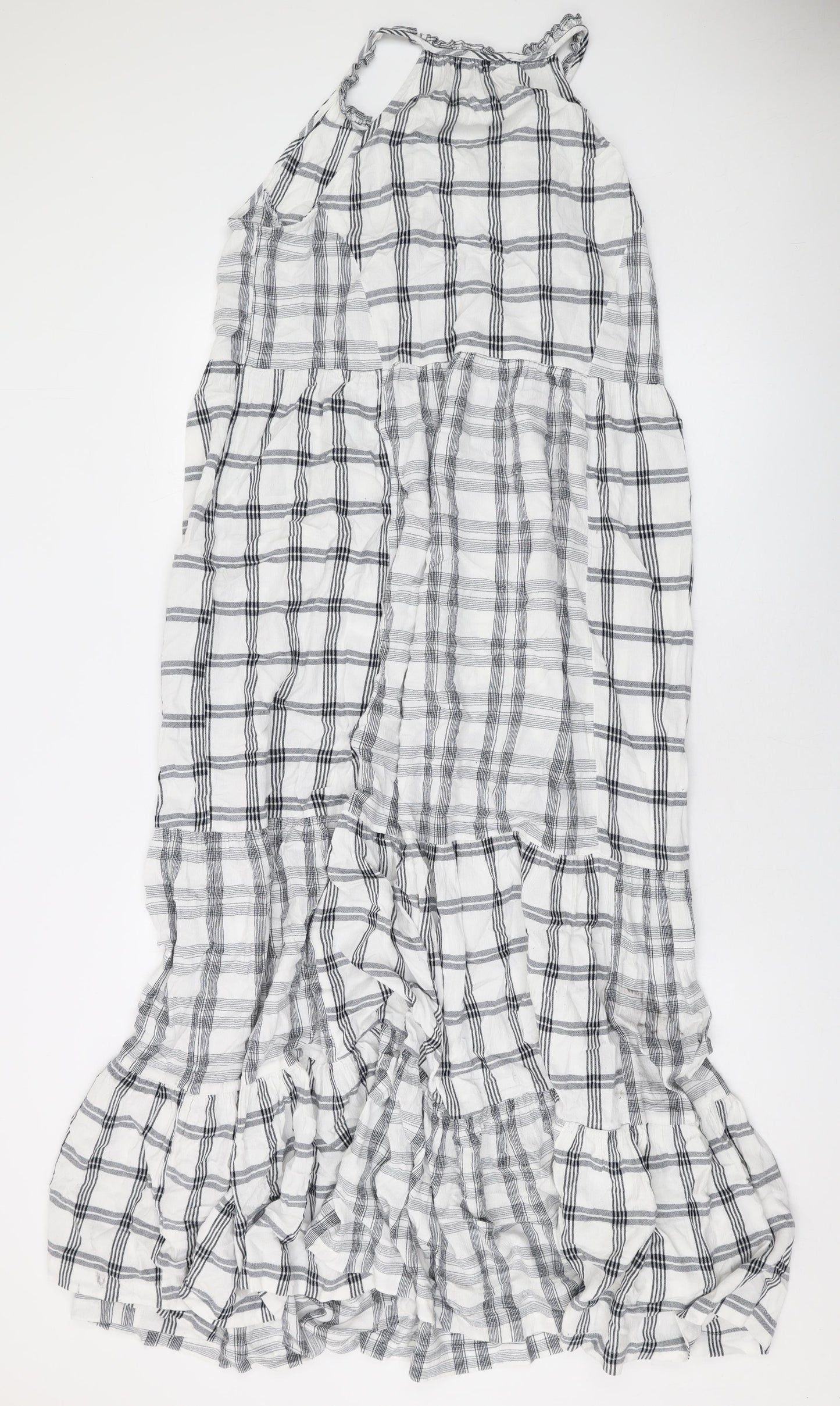 Marks and Spencer Womens White Plaid Viscose Maxi Size 12 Halter Pullover