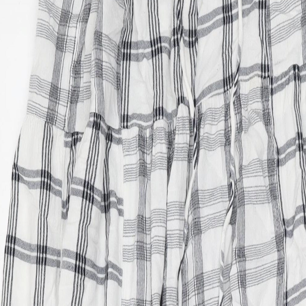 Marks and Spencer Womens White Plaid Viscose Maxi Size 12 Halter Pullover