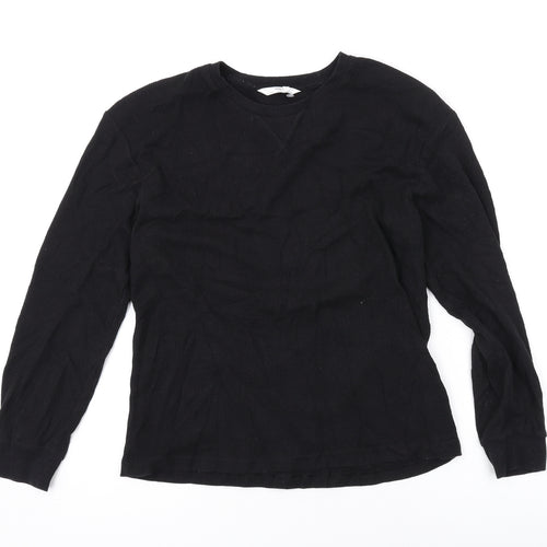 Marks and Spencer Girls Black Cotton Basic Blouse Size 11-12 Years Round Neck Pullover