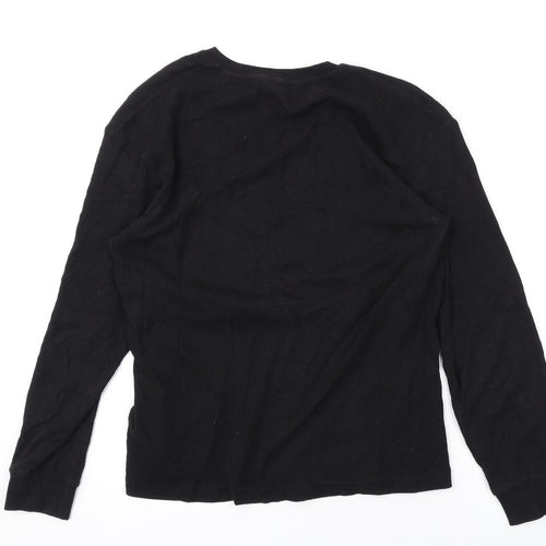 Marks and Spencer Girls Black Cotton Basic Blouse Size 11-12 Years Round Neck Pullover