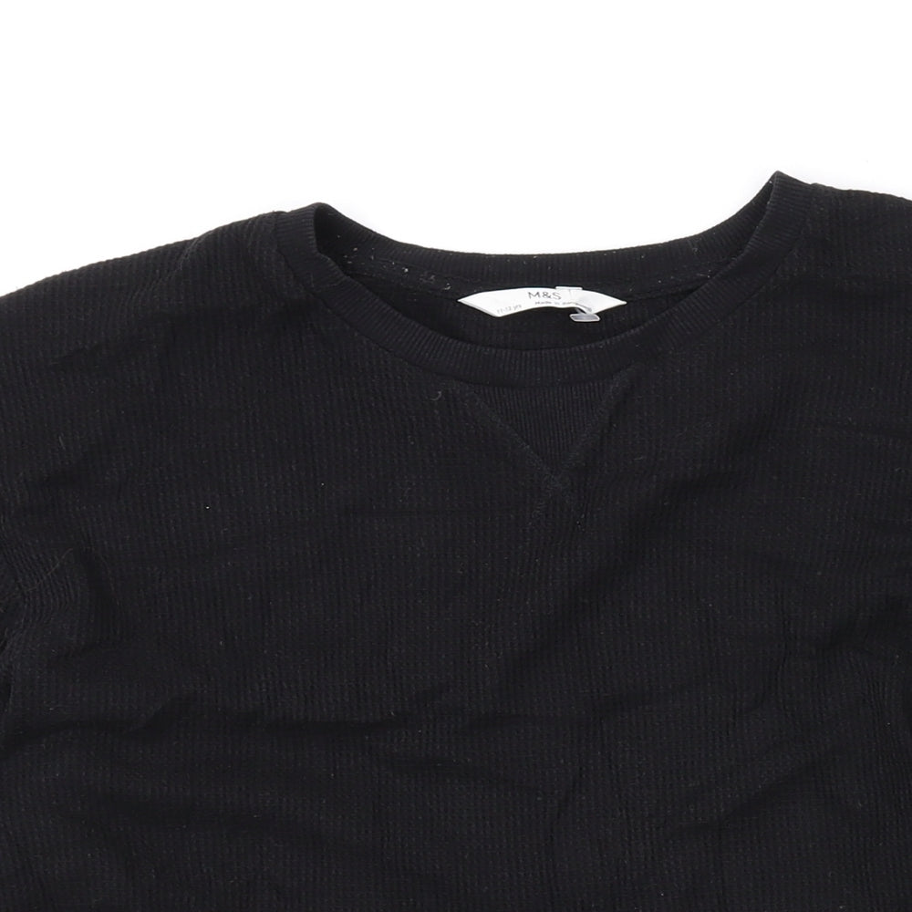 Marks and Spencer Girls Black Cotton Basic Blouse Size 11-12 Years Round Neck Pullover