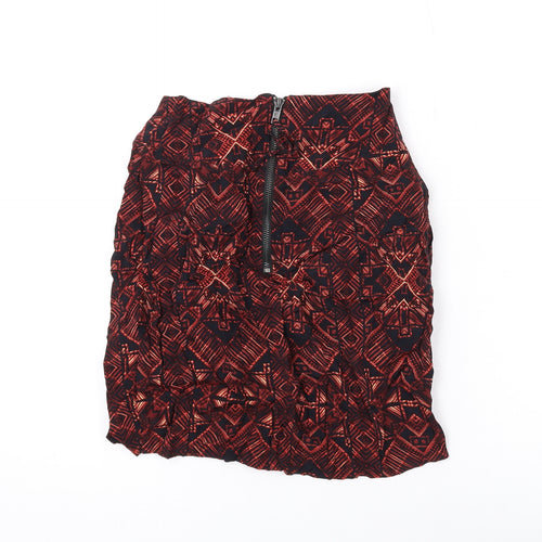 Sparkle & Fade Womens Orange Geometric Viscose Mini Skirt Size 16 Zip