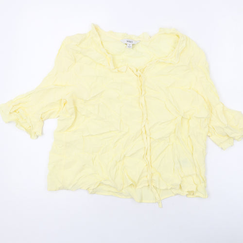 Marks and Spencer Womens Yellow Viscose Basic Blouse Size 12 V-Neck