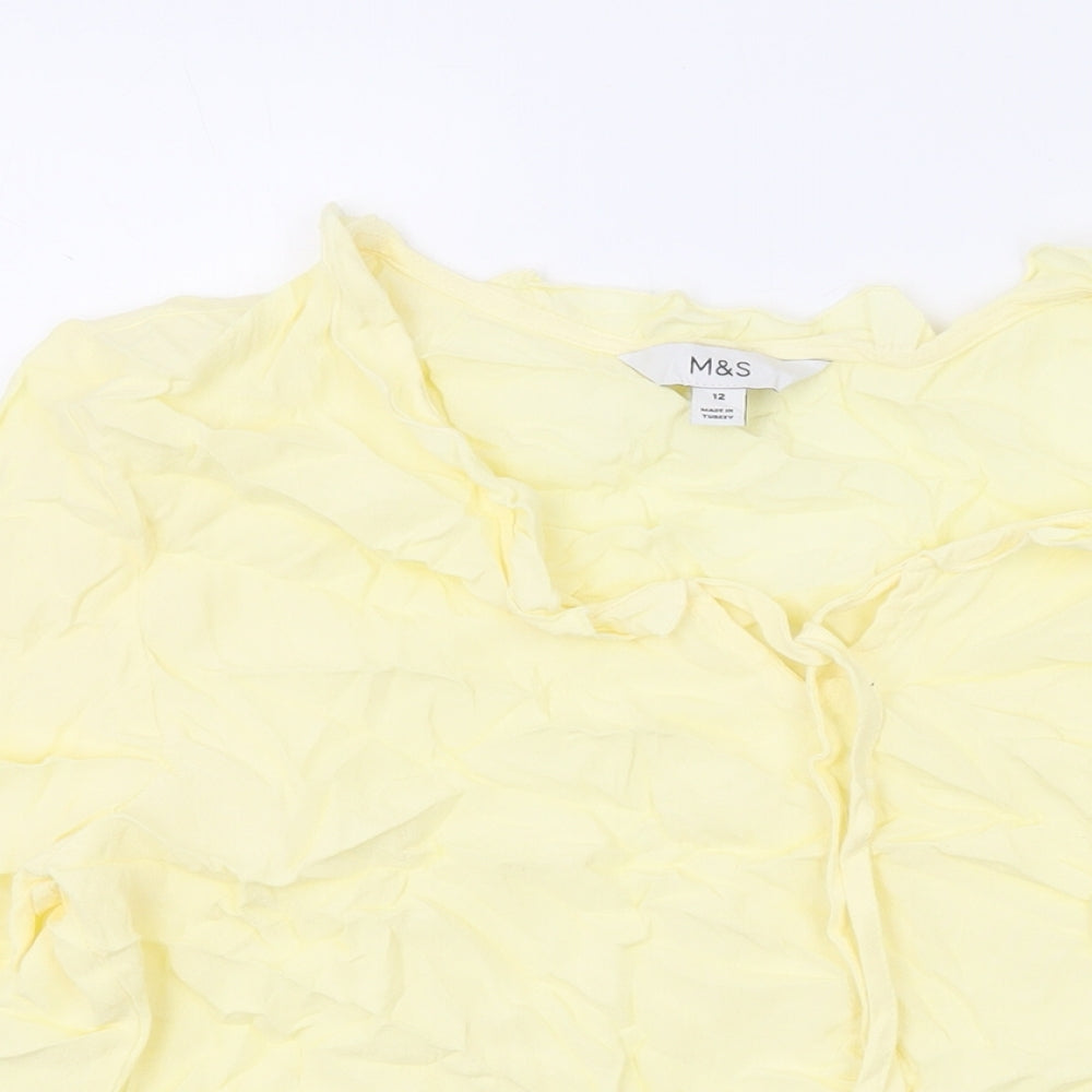 Marks and Spencer Womens Yellow Viscose Basic Blouse Size 12 V-Neck