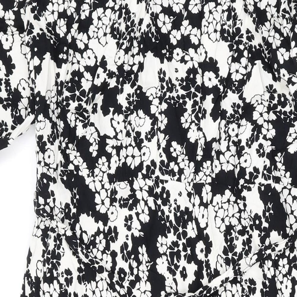 Marks and Spencer Womens Black Floral Viscose Maxi Size 14 Collared Button