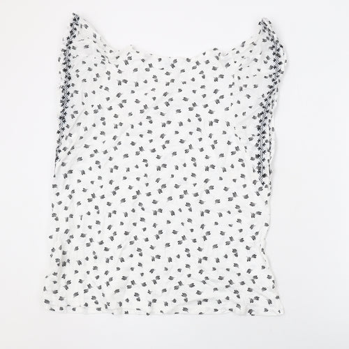 Marks and Spencer Womens White Geometric Cotton Basic Blouse Size 14 Scoop Neck
