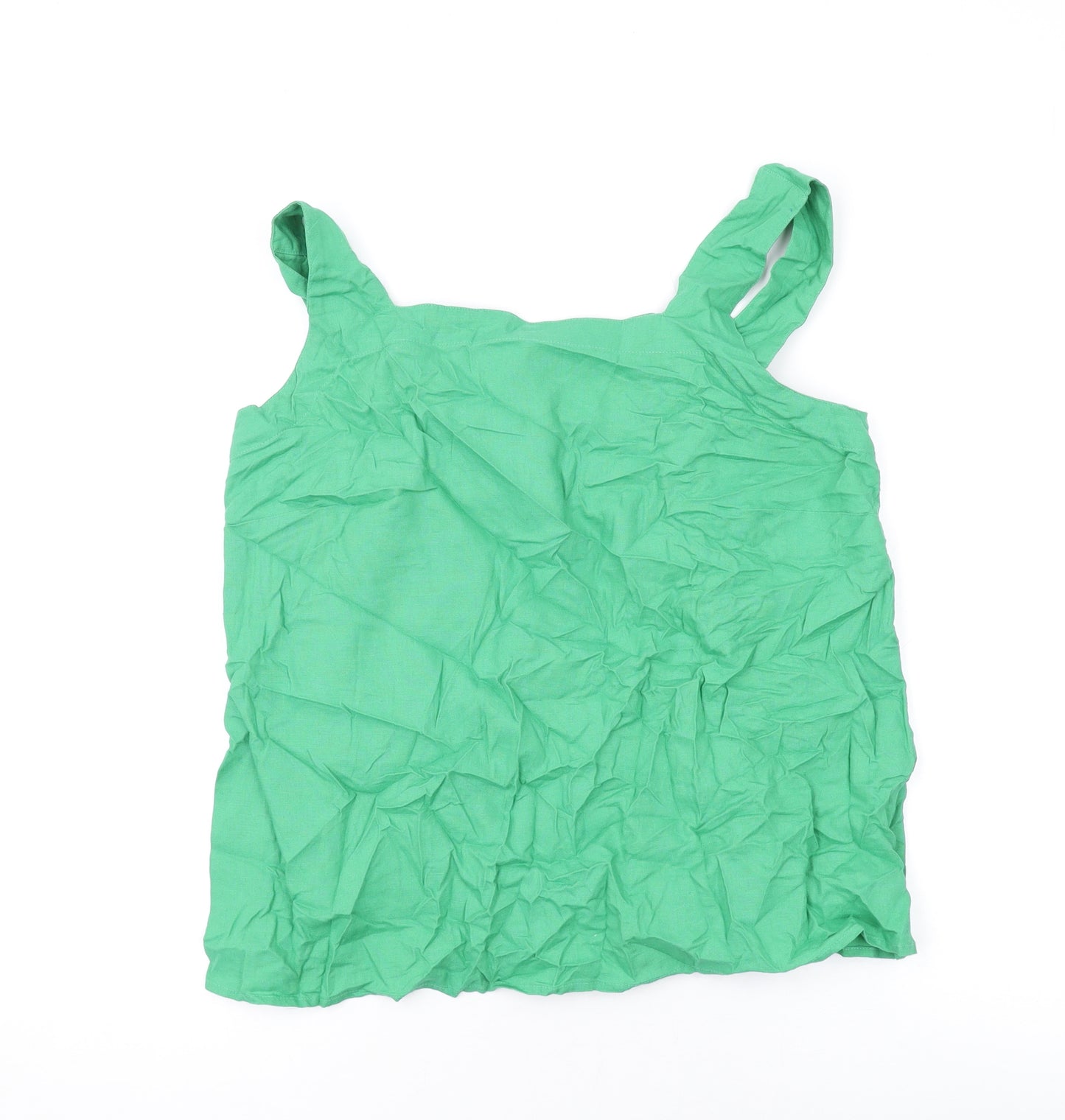 Marks and Spencer Womens Green Linen Basic Tank Size 12 Square Neck