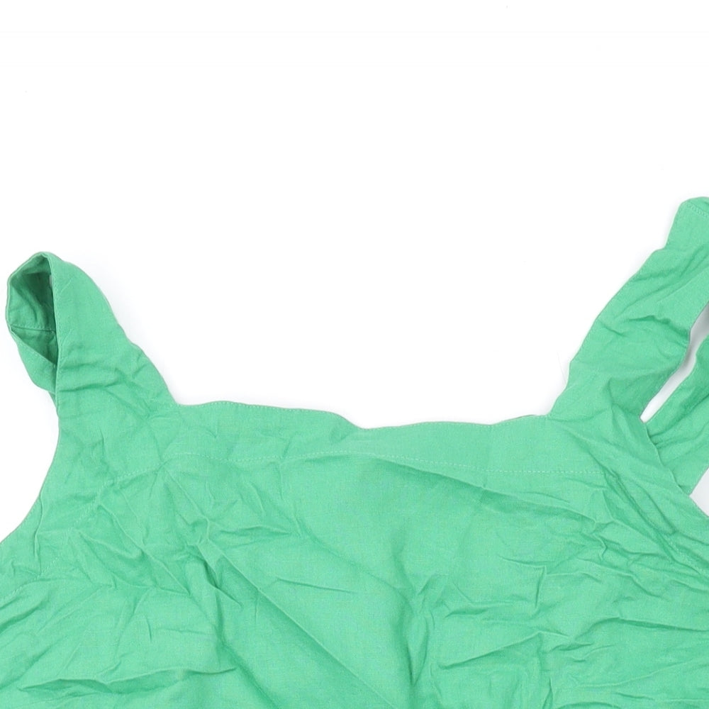 Marks and Spencer Womens Green Linen Basic Tank Size 12 Square Neck
