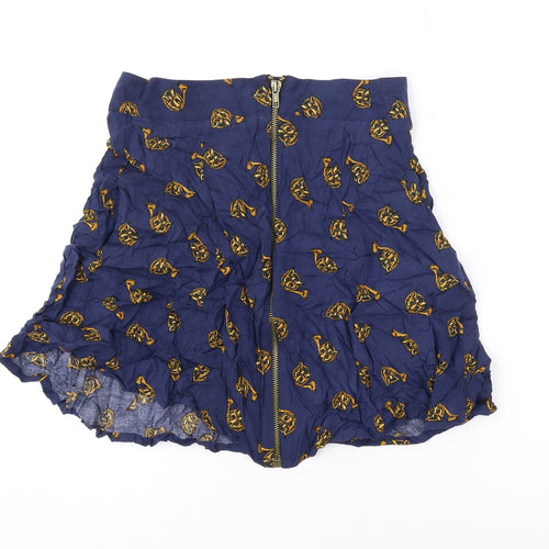 Cooperative Womens Blue Geometric Viscose Mini Skirt Size S Zip
