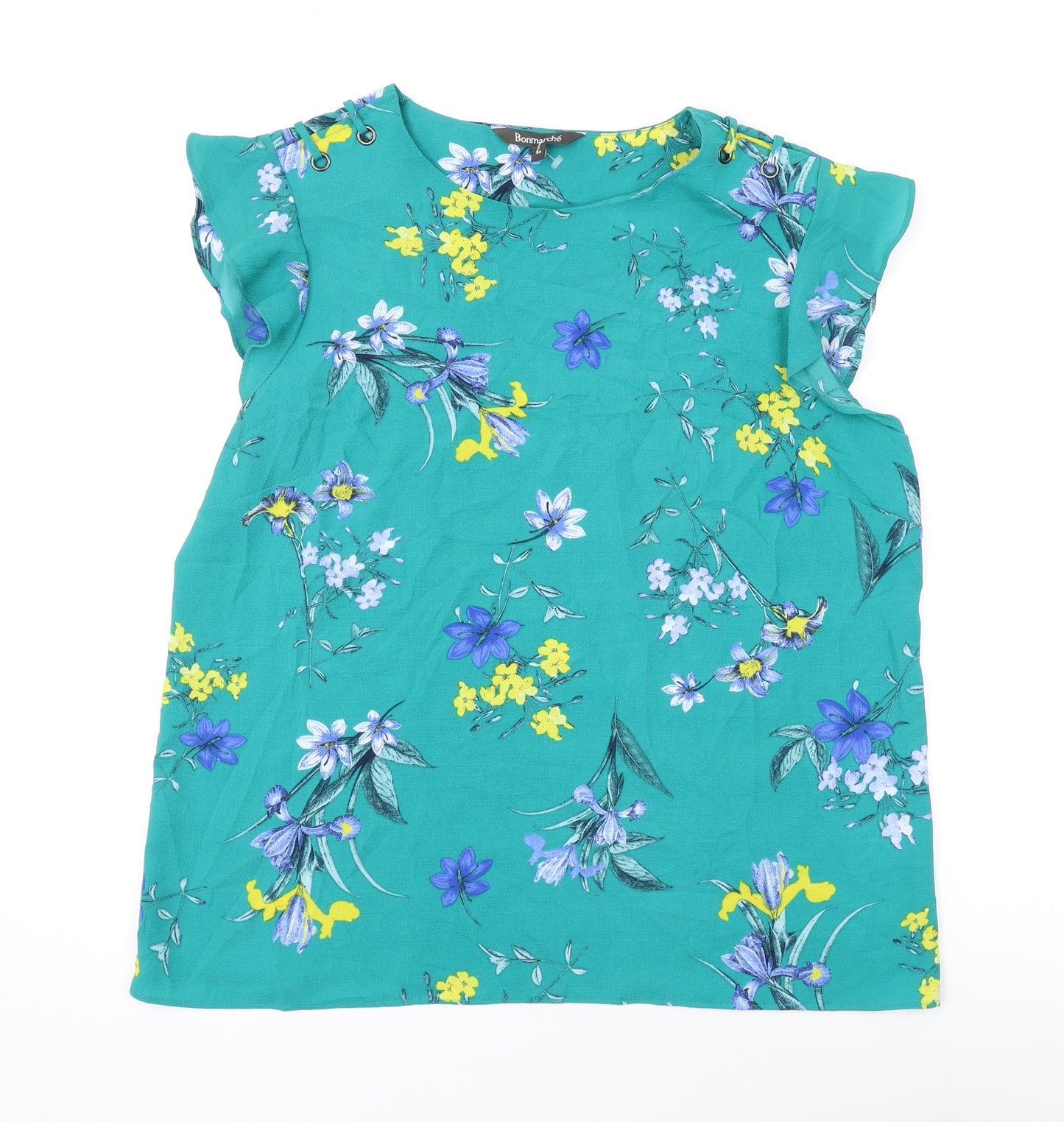 Bonmarché Womens Green Floral Polyester Basic Tank Size 14 Round Neck