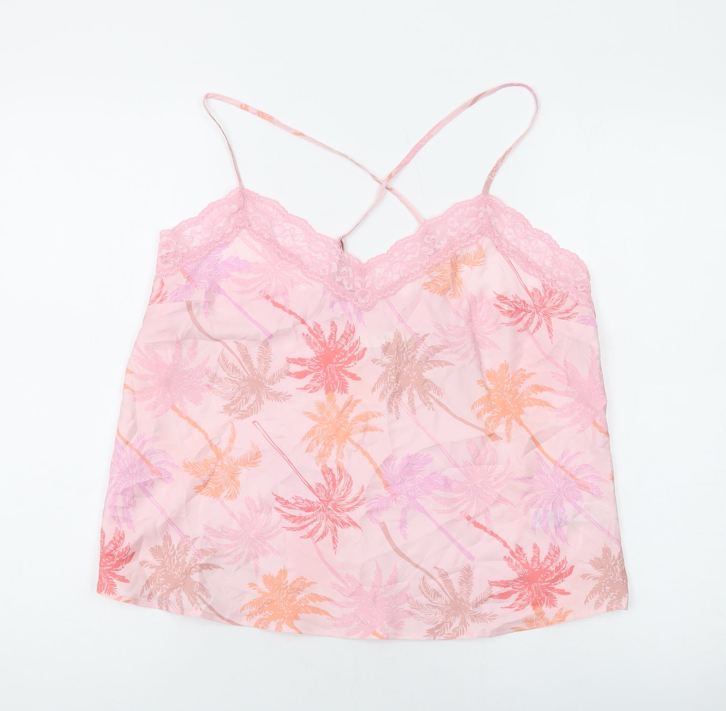 Marks and Spencer Womens Pink Geometric Polyester Camisole Tank Size 14 V-Neck