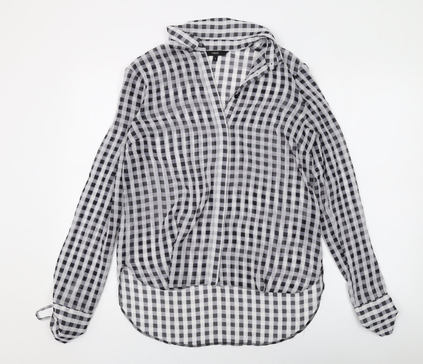 NEXT Womens Black Check Polyester Basic Button-Up Size 12 Collared