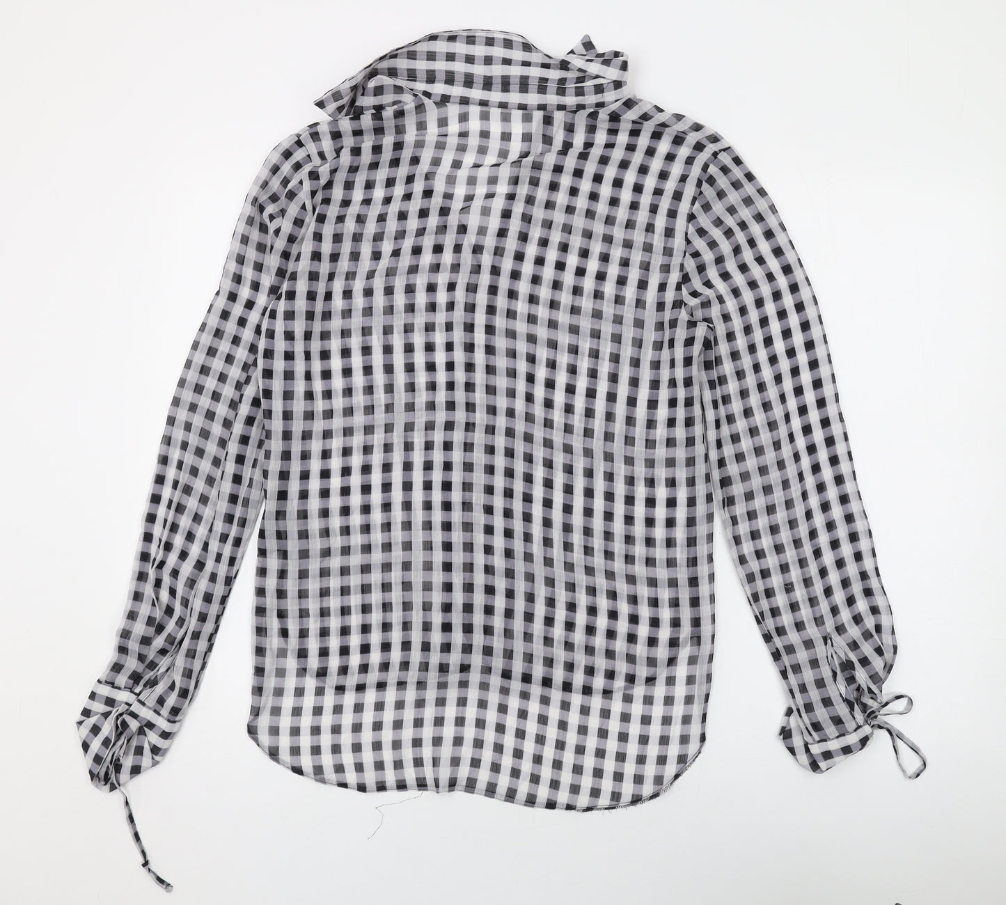 NEXT Womens Black Check Polyester Basic Button-Up Size 12 Collared