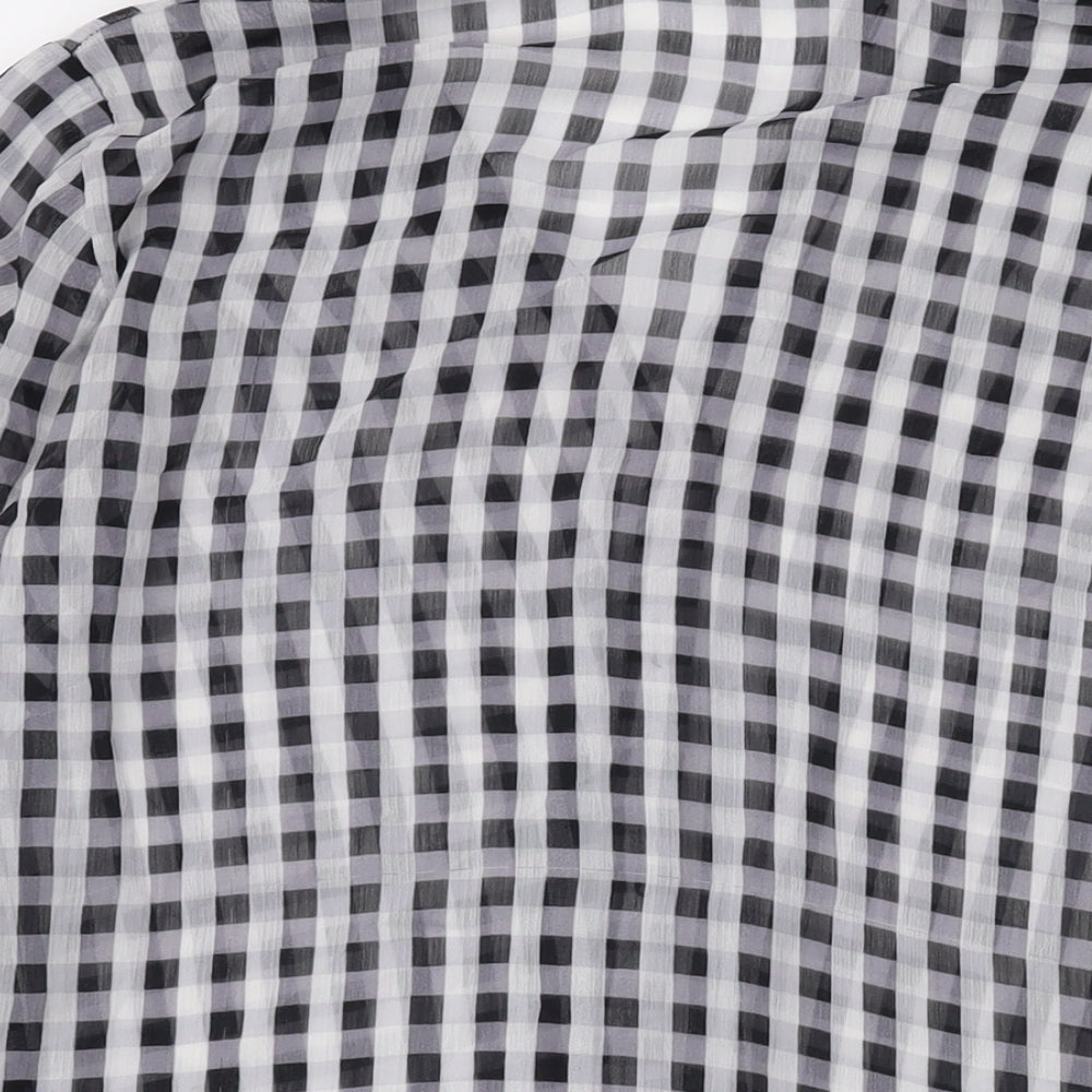 NEXT Womens Black Check Polyester Basic Button-Up Size 12 Collared