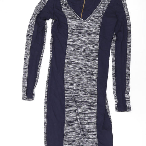 French Connection Womens Blue Viscose Bodycon Size 8 V-Neck Zip