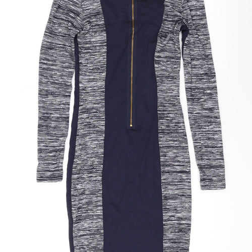 French Connection Womens Blue Viscose Bodycon Size 8 V-Neck Zip