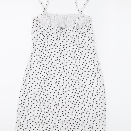 PRETTYLITTLETHING Womens White Polka Dot Polyester Mini Size 8 Square Neck Pullover