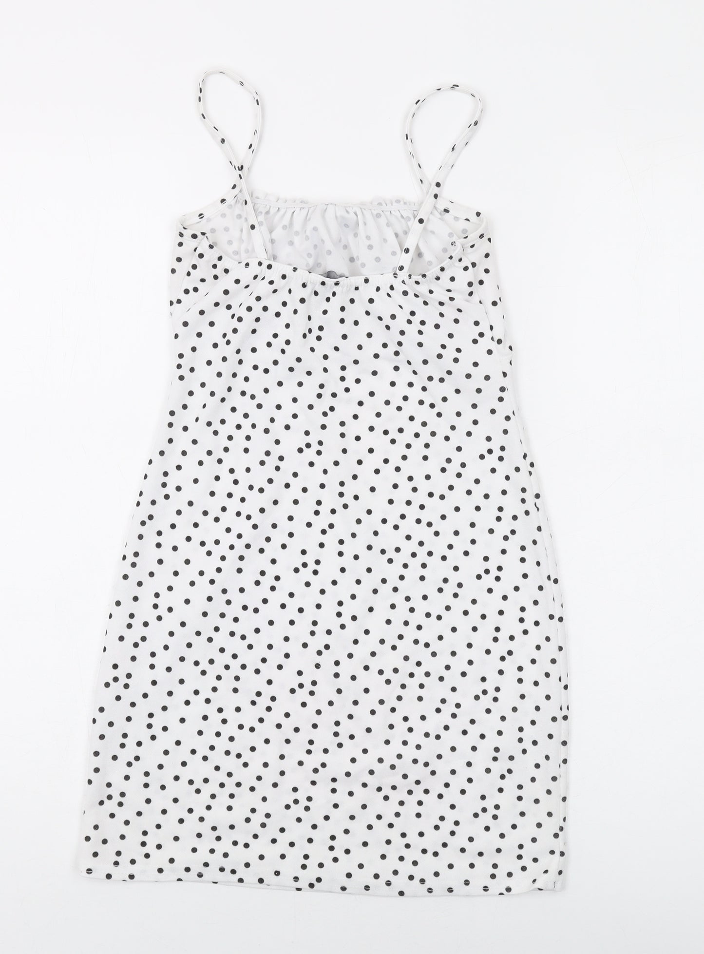 PRETTYLITTLETHING Womens White Polka Dot Polyester Mini Size 8 Square Neck Pullover