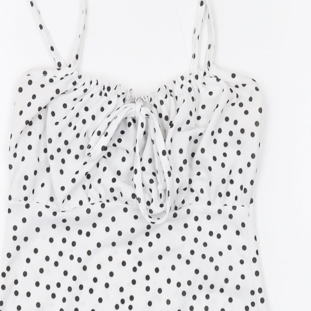 PRETTYLITTLETHING Womens White Polka Dot Polyester Mini Size 8 Square Neck Pullover