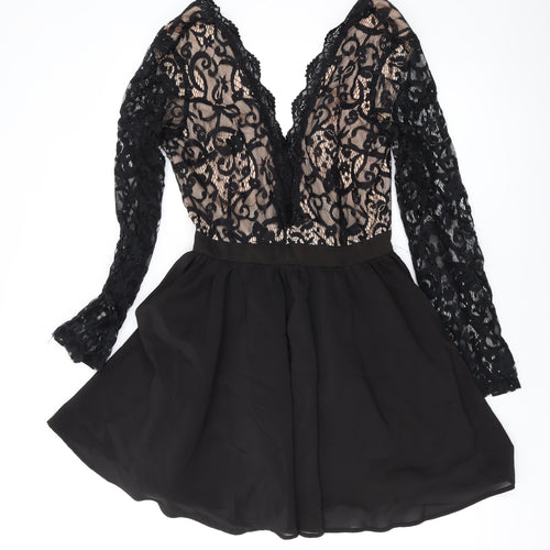 Missguided Womens Black Polyester A-Line Size 12 V-Neck Zip