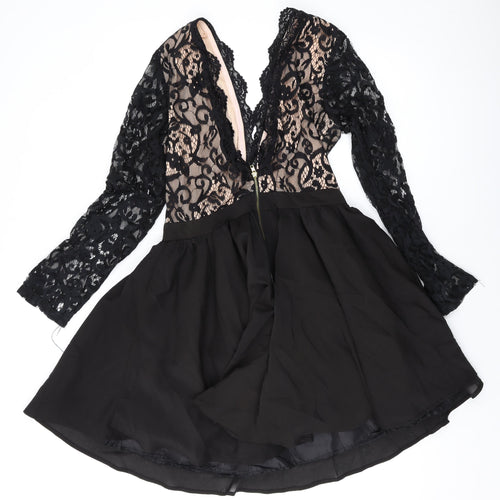 Missguided Womens Black Polyester A-Line Size 12 V-Neck Zip