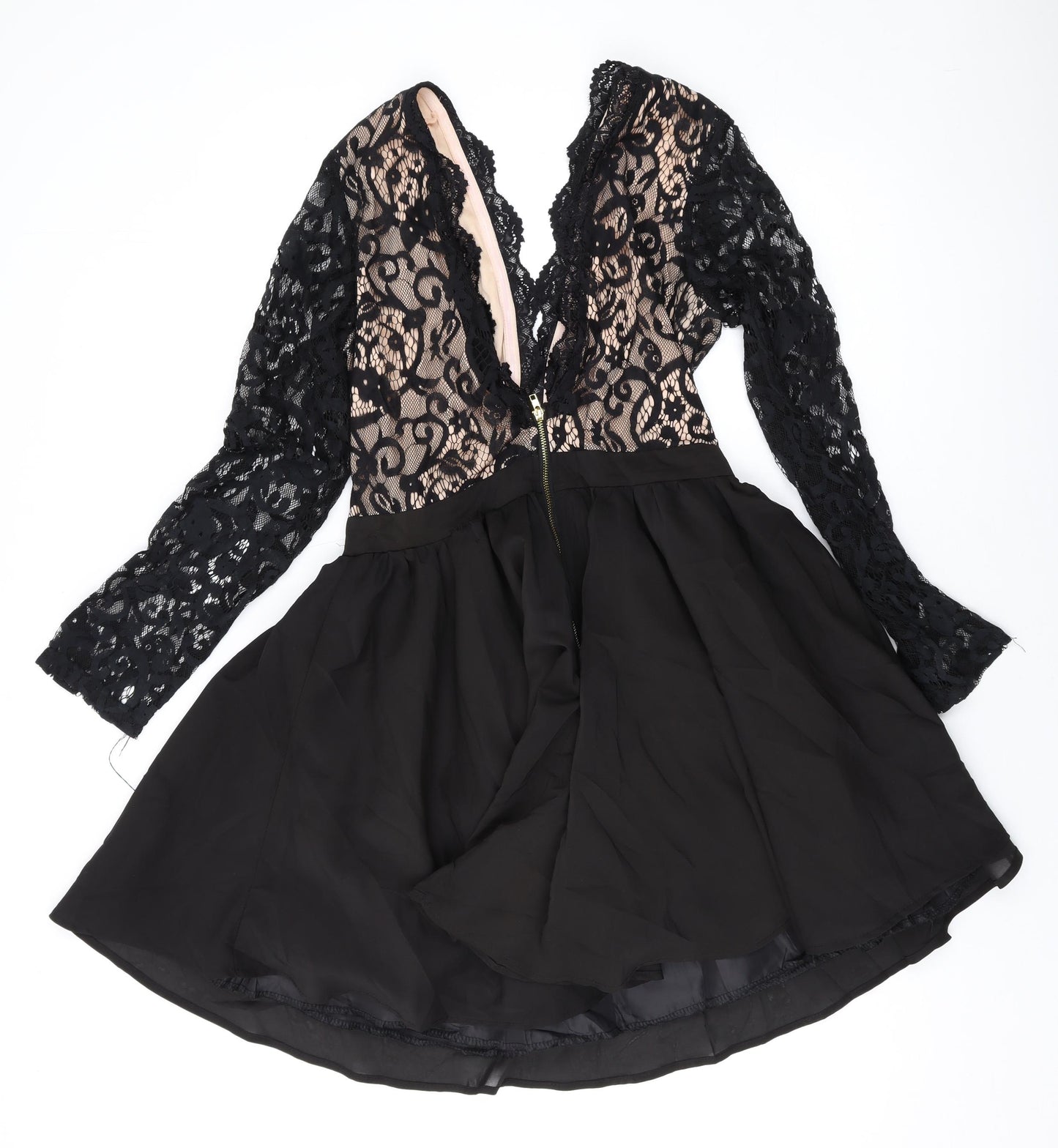 Missguided Womens Black Polyester A-Line Size 12 V-Neck Zip