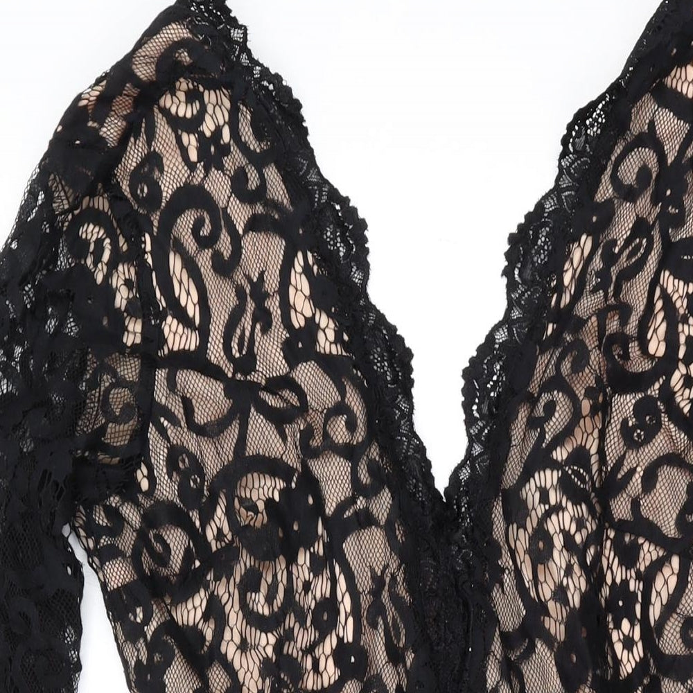 Missguided Womens Black Polyester A-Line Size 12 V-Neck Zip